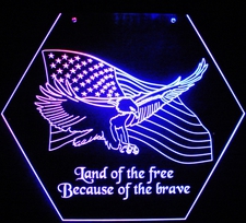 Eagle and Flag Land of the Free Home of the Brave in a Hexagon for wall mount or hanging Acrylic Lighted Edge Lit LED Sign / Light Up Plaque Full Size Made in USA