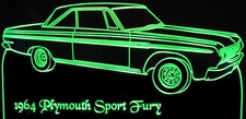 1964 Plymouth Sport Fury Acrylic Lighted Edge Lit LED Sign / Light Up Plaque Full Size Made in USA