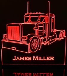 Semi Truck Pblt with Sleeper Acrylic Lighted Edge Lit LED Sign / Light Up Plaque Full Size Made in USA