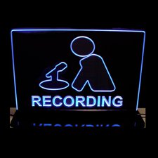Recording Court Room House Music Studio Man with Mic Desk Style Mirror Base without Texturing Acrylic Lighted Edge Lit LED Sign / Light Up Plaque Full Size Made in USA