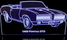 1969 GTO Convertible Acrylic Lighted Edge Lit LED Sign / Light Up Plaque Full Size Made in USA