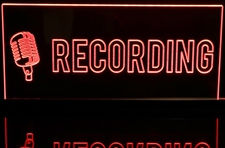 Recording with Mic Music Studio Acrylic Lighted Edge Lit LED Sign / Light Up Plaque Full Size Made in USA