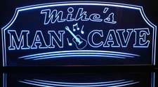 Man Cave with Guitar (add your name) Acrylic Lighted Edge Lit LED Sign / Light Up Plaque Full Size Made in USA