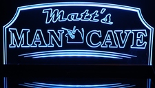 Man Cave with Hunter & Dog (add your name) Acrylic Lighted Edge Lit LED Sign / Light Up Plaque Full Size Made in USA