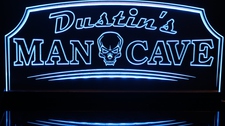 Man Cave with Skull Acrylic Lighted Edge Lit LED Sign / Light Up Plaque Full Size Made in USA