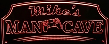 Man Cave with Game Controller Acrylic Lighted Edge Lit LED Sign / Light Up Plaque Full Size Made in USA