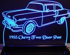 1955 Chevy Two Door Post Acrylic Lighted Edge Lit LED Sign / Light Up Plaque Full Size Made in USA