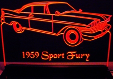 1959 Plymouth Sport Fury Acrylic Lighted Edge Lit LED Sign / Light Up Plaque Full Size Made in USA