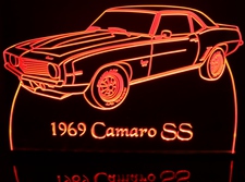 1969 Camaro SS Acrylic Lighted Edge Lit LED Sign / Light Up Plaque Full Size Made in USA