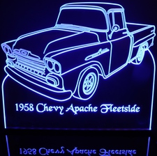 1958 Chevy Apache Fleetside Pickup no spare Acrylic Lighted Edge Lit LED Sign / Light Up Plaque Full Size Made in USA