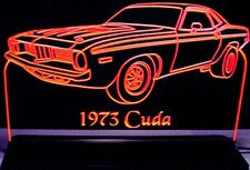 1973 Barracuda Cuda Acrylic Lighted Edge Lit LED Sign / Light Up Plaque Full Size Made in USA