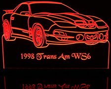 1998 Trans Am WS6 Acrylic Lighted Edge Lit LED Sign / Light Up Plaque Full Size Made in USA