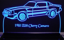 1981 Chevy Camaro Z28 Acrylic Lighted Edge Lit LED Sign / Light Up Plaque Chevrolet Full Size Made in USA