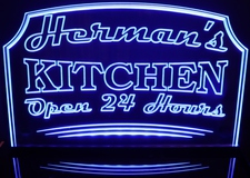 Hermans Kitchen Name Sign Acrylic Lighted Edge Lit LED Sign / Light Up Plaque Full Size Made in USA