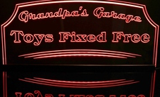 Grandpas Garage Toys Fixed Free Acrylic Lighted Edge Lit LED Sign / Light Up Plaque Full Size Made in USA