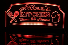 Alices Home Kitchen Open 24 Hours Acrylic Lighted Edge Lit LED Sign / Light Up Plaque Full Size Made in USA