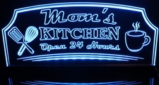 Mom's Kitchen Open 24 Hours Name sign Acrylic Lighted Edge Lit LED Sign / Light Up Plaque Full Size Made in USA