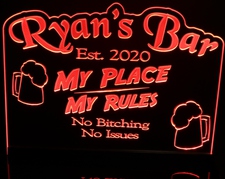 Bar My Place Ryan's Acrylic Lighted Edge Lit LED Sign / Light Up Plaque Full Size Made in USA