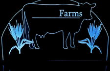 Farm Sample sign with cow & wheat (add your name) Acrylic Lighted Edge Lit LED Sign / Light Up Plaque Full Size Made in USA