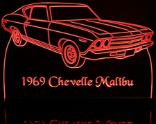 1969 Chevelle Malibu Acrylic Lighted Edge Lit LED Sign / Light Up Plaque Full Size Made in USA