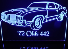 1972 Olds Cutlass 442 Acrylic Lighted Edge Lit LED Sign / Light Up Plaque Full Size Made in USA