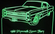1968 Plymouth Sport Fury Acrylic Lighted Edge Lit LED Sign / Light Up Plaque Full Size Made in USA