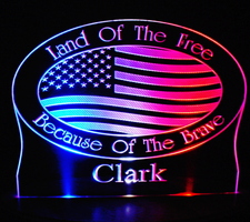 US Flag Land of the Free Acrylic Lighted Edge Lit LED Sign / Light Up Plaque Full Size Made in USA