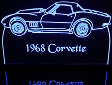 1968 Chevy Corvette Acrylic Lighted Edge Lit LED Sign / Light Up Plaque Full Size Made in USA