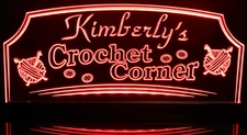 Crochet Sewing Craft Corner Room (add your name) Acrylic Lighted Edge Lit LED Sign / Light Up Plaque Full Size Made in USA