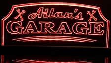 Garage with tools sign wrenches man cave (add your name) Acrylic Lighted Edge Lit LED Sign / Light Up Plaque Full Size Made in USA