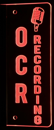 Recording with Mic OCR (add your own text) Acrylic Lighted Edge Lit LED Sign / Light Up Plaque Full Size Made in USA