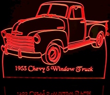 1953 Chevy Pickup 5 window no spare Acrylic Lighted Edge Lit LED Sign / Light Up Plaque Full Size Made in USA