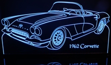 1962 Corvette Acrylic Lighted Edge Lit LED Sign / Light Up Plaque Full Size Made in USA