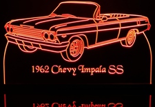1962 Impala SS Convertible Acrylic Lighted Edge Lit LED Sign / Light Up Plaque Full Size Made in USA
