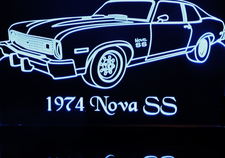 1974 Nova SS Acrylic Lighted Edge Lit LED Sign / Light Up Plaque Full Size Made in USA