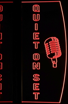Quiet On Set with Mic Recording Acrylic Lighted Edge Lit LED Sign / Light Up Plaque Full Size Made in USA