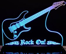 Guitar Rock On Music Band Acrylic Lighted Edge Lit LED Sign / Light Up Plaque Full Size Made in USA