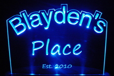Blayden's Blaydens Place Room Den Office (add your own name) Acrylic Lighted Edge Lit LED Sign / Light Up Plaque Full Size Made in USA