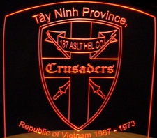 Vietnam Veterans Tayninh Province Crusaders Acrylic Lighted Edge Lit LED Sign / Light Up Plaque Full Size Made in USA