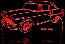 1955 Chevy 2 Door Post Acrylic Lighted Edge Lit LED Sign / Light Up Plaque Full Size Made in USA