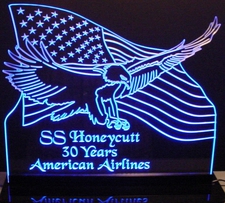 US Flag Bald Eagle (Choose your Text) Acrylic Lighted Edge Lit LED Sign / Light Up Plaque Full Size Made in USA