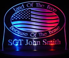 Land of the Free Military Acrylic Lighted Edge Lit LED Sign / Light Up Plaque