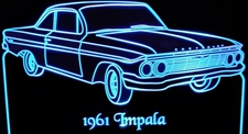 1961 Chevy Impala Acrylic Lighted Edge Lit LED Sign / Light Up Plaque Full Size Made in USA