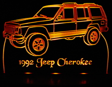 1992 Jeep Cherokee Acrylic Lighted Edge Lit LED Sign / Light Up Plaque Full Size Made in USA