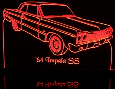 1964 Chevy Impala SS 2 Door Hardtop Acrylic Lighted Edge Lit LED Sign / Light Up Plaque Full Size Made in USA