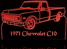 1971 Chevy Pickup Truck C10 Acrylic Lighted Edge Lit LED Sign / Light Up Plaque Full Size Made in USA