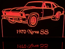 1970 Nova SS Acrylic Lighted Edge Lit LED Sign / Light Up Plaque Full Size Made in USA