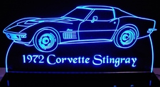 1972 Corvette Stingray Acrylic Lighted Edge Lit LED Sign / Light Up Plaque Full Size Made in USA