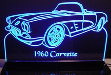 1960 Chevy Corvette Convertible Acrylic Lighted Edge Lit LED Sign / Light Up Plaque Full Size Made in USA