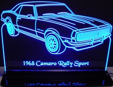 1968 Chevrolet Camaro Rally Sport Acrylic Lighted Edge Lit LED Car Sign / Light Up Plaque